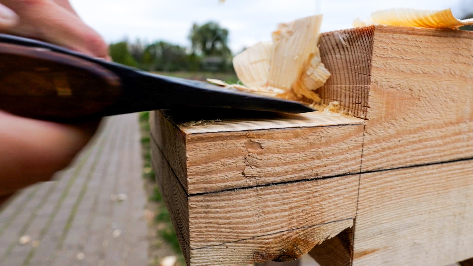 Closeup of hand-cut timber joinery